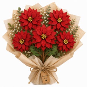 Layered Poinsettia Bouquet SVG with five wooden flowers, Flower Bouquet SVG, Poinsettia Bouquet, Wooden Flower Gift, Romantic Wood Gift, Christmas Flower SVG, Laser Cut Files, Wooden Flowers Laser, Glowforge Flower, xTool Laser File.