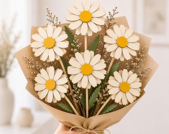 Fichier de Découpe Laser Bouquet de Marguerites 3D, Modèle SVG Floral en Bois pour Décoration Printemps | Bouquet de Marguerites Superposé