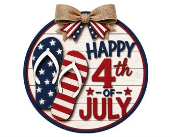 Fichiers SVG de Découpe Laser Suspension de Porte Tongs Patriotiques, Panneau Bienvenue du 4 Juillet, Joyeux 4 Juillet SVG Décoration