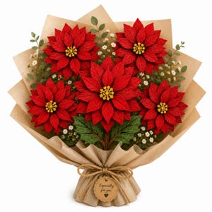 Christmas Poinsettia Bouquet SVG, Layered Wooden Flower Bouquet, Poinsettia Decor, Christmas Flower SVG, Flower Bouquet SVG, Romantic Wood Gift, Laser Cut Files, Wooden Flower SVG, Glowforge Flower, xTool Laser File, 3D Flower SVG.