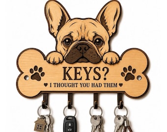 Porte-clés bouledogue français SVG | Fichier découpé au laser pour porte-clés drôle de chien | Décoration murale Frenchie à superpositions 3D | Fournitures créatives Glowforge xTool SVG DXF