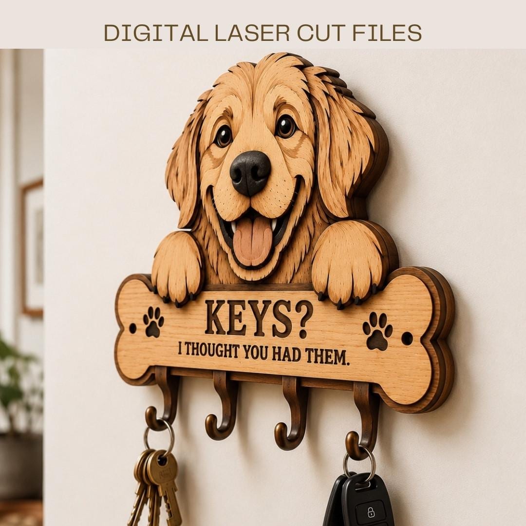 3D Golden Retriever Key Holder SVG | Dog Bone Key Rack Laser Cut File ...
