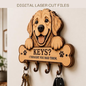 3D Golden Retriever-sleutelhouder SVG | Sleutelrek hondenbot lasergesneden bestand, houten hal muuropberger, Petlover Glowforge-ontwerp, png PNGEgg