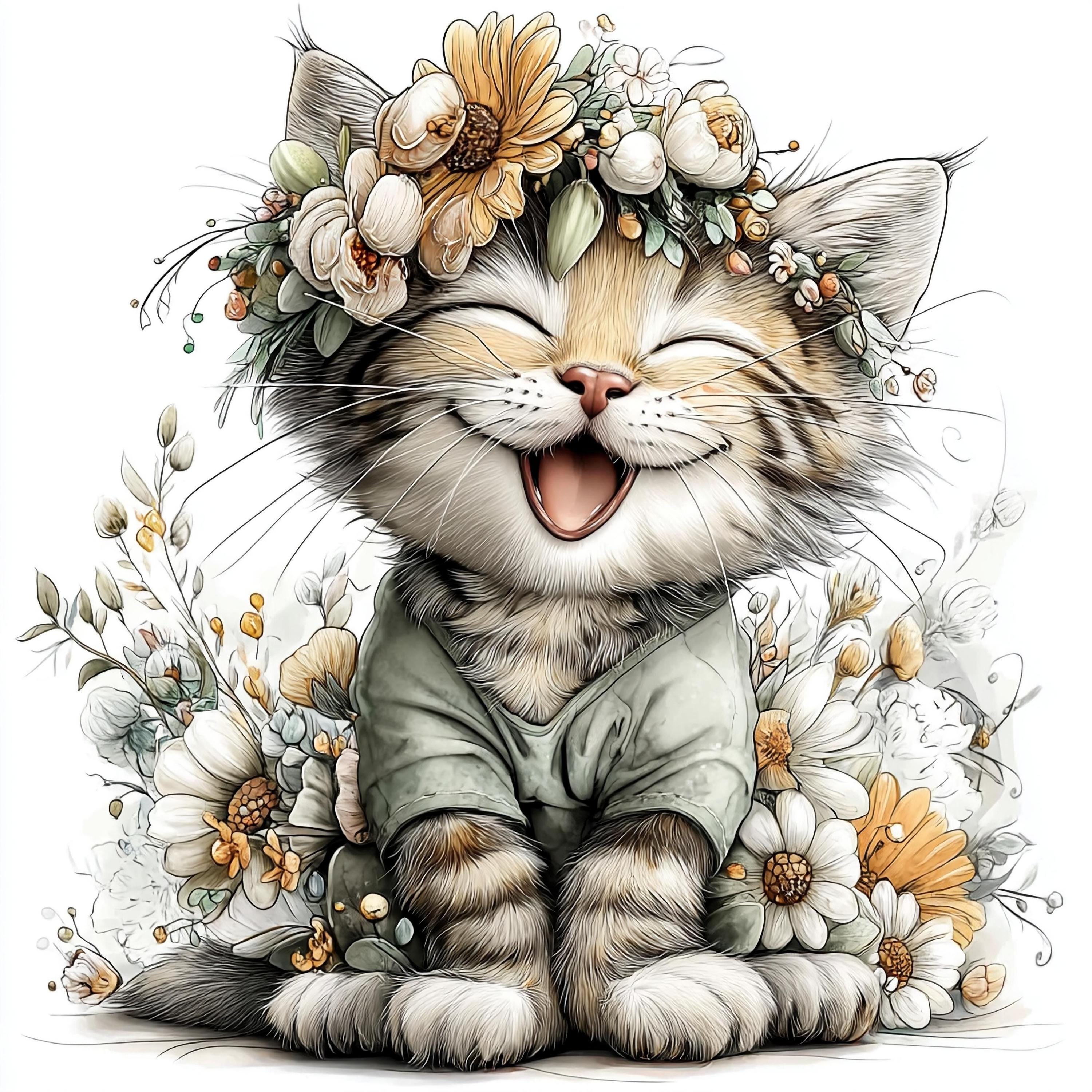 Floral Kitten Nursery Wall Art Prints, Watercolor Baby Girl Room Decor ...