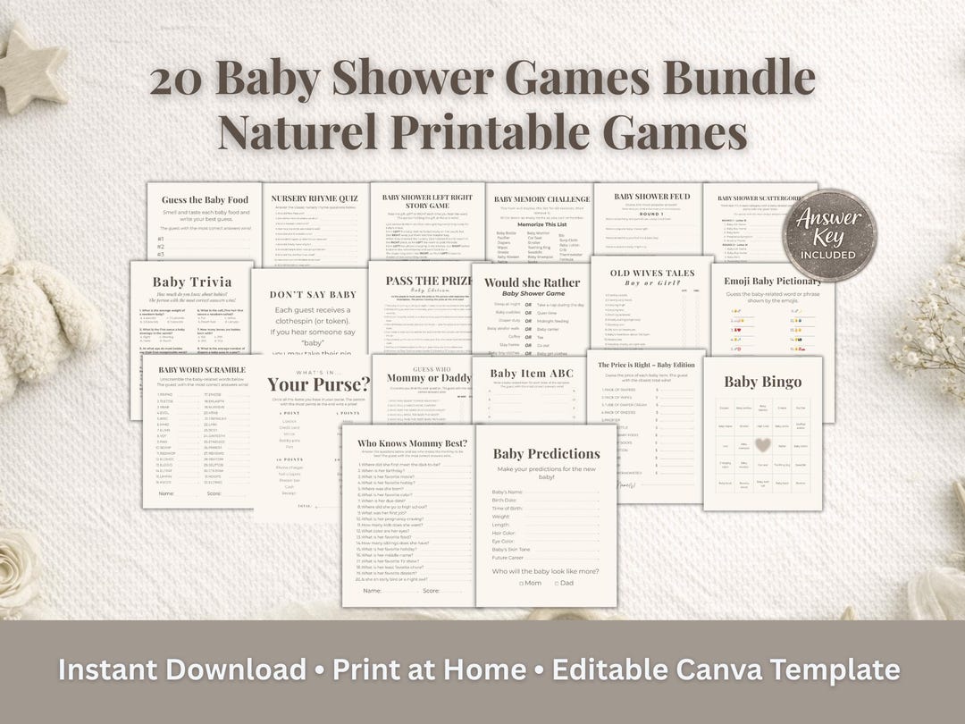 Neutral Baby Shower Games Bundle, 20 Printable Baby Shower Games ...