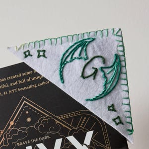 Personalized Dragon Corner Bookmark | Hand Embroidered Felt Wing | Custom Initial Fantasy Book Gift