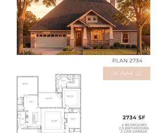 Plano de casa estilo Craftsman de 2734 pies cuadrados con 4 dormitorios, 2.5 baños y sala de juegos.