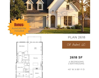 Casa moderna de estilo transicional de 2618 pies cuadrados / 4 dormitorios / 3 baños (PDF y AutoCAD)