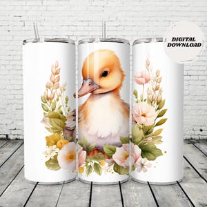 Eendje bloemen 20oz beker wrap, png | Lente ontwerp dierenbeker (digitale download)