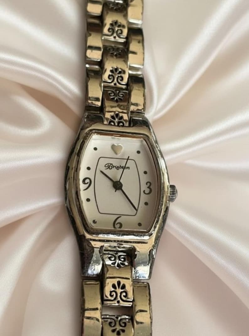Rare and Retired Vintage Brighton Sorrento Silver Ornate Bracelet Watch with Heart Detail image 5