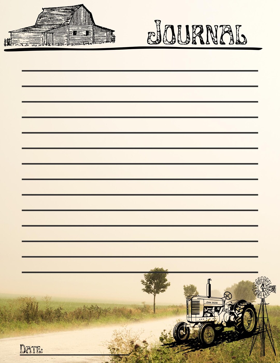 Tractor Journal Page | Farm Notebook Printable | Editable Canva ...