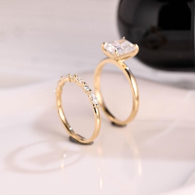 Radiant Cut Moissanite Engagement Ring Set, 14K Gold Bridal Ring Set ...