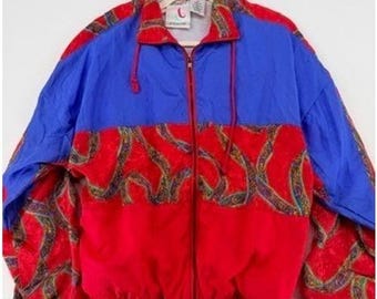 Vintage AVAJ7 Colorblock Windbreaker Jacket 90s Paisley L