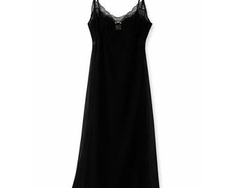 Vintage Black Lace Chiffon Slip Dress Nightgown Vanity Fair 36