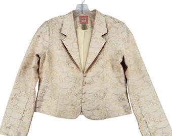 Vintage Y2K Gold Jacquard Blazer Womens L Metallic Paisley Jacket