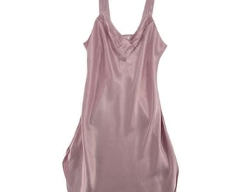 Vintage Pink Satin Slip Dress Lingerie Chemise Nightgown