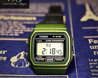 CASIO F-91WM-3AJH | Pantalla LCD original | Modificado | Reemplazo de retroiluminación LED | Correa de silicona "negra" | Fabricado por artesanos japoneses