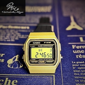 CASIO F-91WM-9AJH | Original LCD | Modifierad | Ersättning för LED-bakgrundsbelysning | Silikonarmband "svart" | Tillverkad av japanska hantverkare