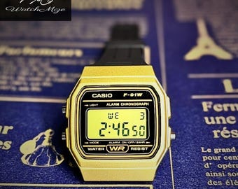 CASIO F-91WM-9AJH | Pantalla LCD original | Modificado | Reemplazo de retroiluminación LED | Correa de silicona "negra" | Fabricado por artesanos japoneses