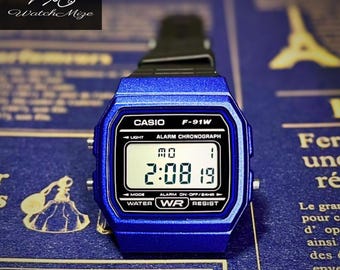 CASIO F-91WM-2AJH | Pantalla LCD original | Modificado | Reemplazo de retroiluminación LED | Correa de silicona "negra" | Fabricado por artesanos japoneses