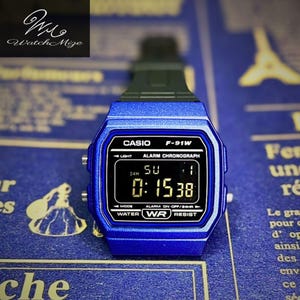 Specialdesignad Casio F-91WM-2AJH | Inverterad LCD-skärm | Modifierad | Ersättning för LED-bakgrundsbelysning | Svart silikonarmband | Tillverkad av japanska hantverkare
