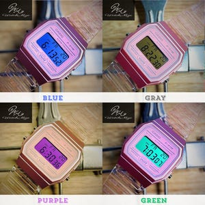 Specialanpassad Casio F-91WS-4JH | LCD-färgklocka med kall ton | Modifierad | Ersättning för LED-bakgrundsbelysning | Metallarmband i silver | Tillverkad av japanska hantverkare
