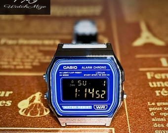 Casio A158WEA-2JF personalizado | Pantalla LCD invertida | Modificado | Reemplazo de retroiluminación LED | Correa metálica "plateada" | Fabricado por artesanos japoneses