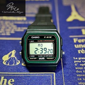 CASIO F-91W-3JH | Original LCD | Modifierad | Ersättning för LED-bakgrundsbelysning | Silikonarmband "svart" | Tillverkad av japanska hantverkare