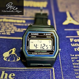 Exklusivt i Japan | CASIO F-84W-1QJH | Original LCD-klocka | Modifierad | Ersättning för LED-bakgrundsbelysning | Svart silikonarmband | Tillverkad av japanska hantverkare