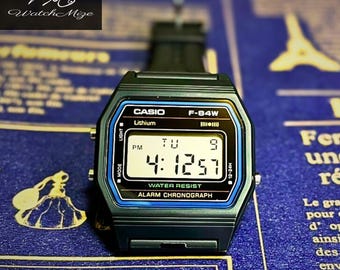 Exclusivo de Japón | CASIO F-84W-1QJH | Pantalla LCD original | Modificado | Reemplazo de retroiluminación LED | Correa de silicona "negra" | Fabricado por artesanos japoneses