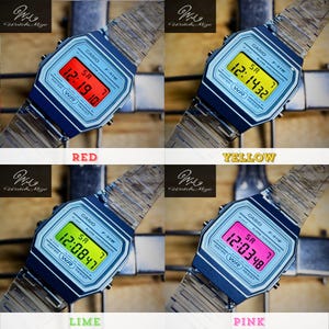 Specialanpassad Casio F-91WS-2JH | LCD-skärm med varm färgton | Modifierad | Ersättning för LED-bakgrundsbelysning | Metallarmband i silverfärg | Tillverkad av japanska hantverkare