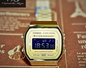 Custom Casio A168WG-9 | Invertiertes LCD | Modifiziert | EL-Hintergrundbeleuchtung ersetzt | Metallarmband „Silber“ | Hergestellt von japanischen Handwerkern