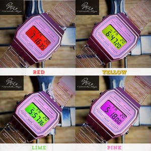 Specialanpassad Casio F-91WS-4JH | LCD-skärm med varm färgton | Modifierad | Ersättning för LED-bakgrundsbelysning | Metallarmband i silverfärg | Tillverkad av japanska hantverkare