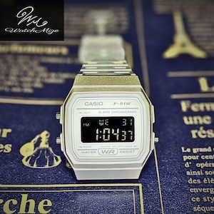 Specialdesignad Casio F-91WS-7JH | Inverterad LCD-skärm | Modifierad | Ersättning för LED-bakgrundsbelysning | Metallarmband i silverfärg | Tillverkad av japanska hantverkare