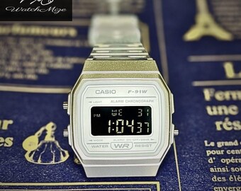 Custom Casio F-91WS-7 | Inverted "Negative" LCD | MOD | LED Backlight Replacement | Metal “Silver” Strap | Crafted by Japanese Artisans.