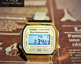 CASIO A168WG-9 | Pantalla LCD original | Modificado | Retroiluminación EL | Correa metálica "plateada" | Fabricado por artesanos japoneses