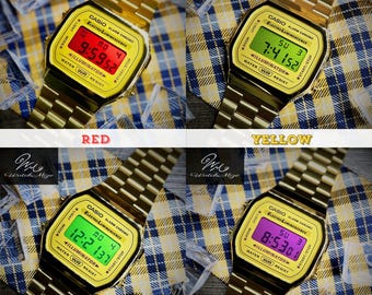 Custom Casio A168WG-9 | Warm-toned LCD | MOD | EL Backlight | Metal “Gold” Strap | Handcrafted by Japanese artisans