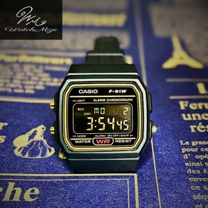 Specialdesignad Casio F-91WG-9QJH | Inverterad LCD-skärm | Modifierad | Ersättning för LED-bakgrundsbelysning | Svart silikonarmband | Tillverkad av japanska hantverkare