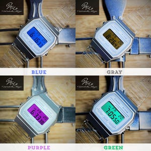 Specialanpassad Casio F-91WS-7JH | LCD-skärm i kall färg | Modifierad | Ersättning för LED-bakgrundsbelysning | Metallarmband i silverfärg | Tillverkad av japanska hantverkare