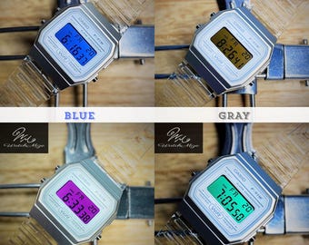 Custom Casio F-91WS-7| Cool-toned Color LCD | MOD | LED Backlight Replacement | Metal “Silver” Strap | Crafted by Japanese Artisans.