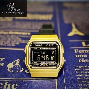 Specialdesignad Casio F-91WM-9AJH | Inverterad LCD-skärm | Modifierad | Ersättning för LED-bakgrundsbelysning | Svart silikonarmband | Tillverkad av japanska hantverkare