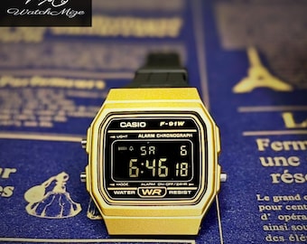 Reloj Casio F-91WM-9AJH personalizado | Pantalla LCD invertida | Modificado | Reemplazo de retroiluminación LED | Correa de silicona negra | Fabricado por artesanos japoneses