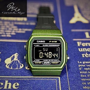 Specialdesignad Casio F-91WM-3AJH | Inverterad LCD-skärm | Modifierad | Ersättning för LED-bakgrundsbelysning | Svart silikonarmband | Tillverkad av japanska hantverkare