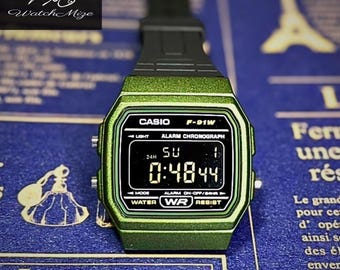 Reloj Casio F-91WM-3AJH personalizado | Pantalla LCD invertida | Modificado | Reemplazo de retroiluminación LED | Correa de silicona negra | Fabricado por artesanos japoneses