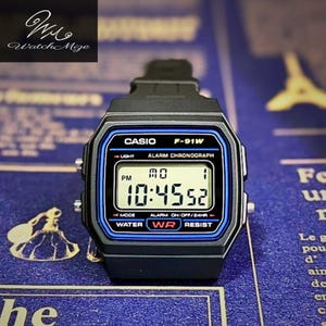 CASIO F-91W-1JH | Original LCD | Modifierad | Ersättning för LED-bakgrundsbelysning | Silikonarmband "svart" | Tillverkad av japanska hantverkare
