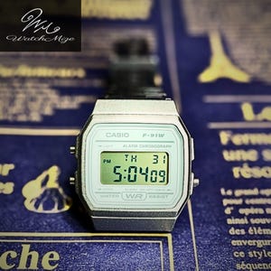 CASIO F-91WS-8 | Original LCD-skärm | Modifierad | Ersättning för LED-bakgrundsbelysning | Metallarmband i silverfärg | Tillverkad av japanska hantverkare
