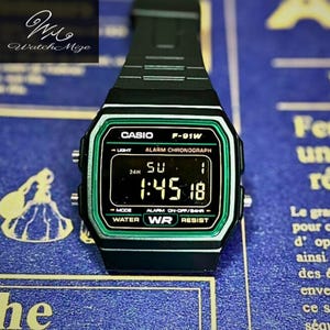 Specialdesignad Casio F-91W-3JH | Inverterad LCD-skärm | Modifierad | Ersättning för LED-bakgrundsbelysning | Svart silikonarmband | Tillverkad av japanska hantverkare