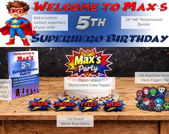 Kit personalizado para fiesta de cumpleaños de superhéroes