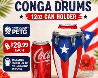 Puerto Rican Conga Drum Can Holder – 12oz Drink Cooler with Screw-On Top