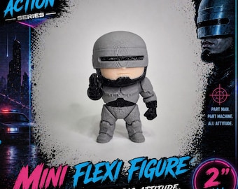 Mini Flexi Chibi Figure – 80s Retro Action Movie Inspired Desk Toy (Pack of 3)